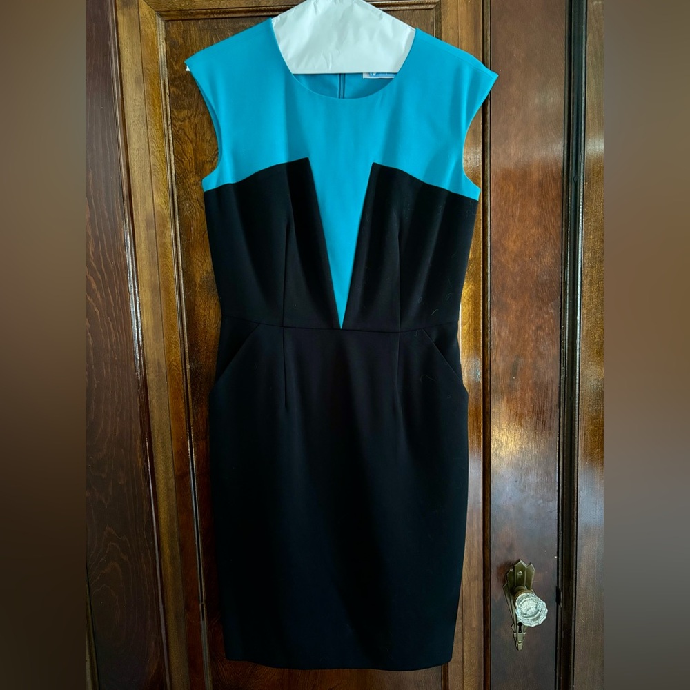 Calvin Klein Black and Teal Midi Dress